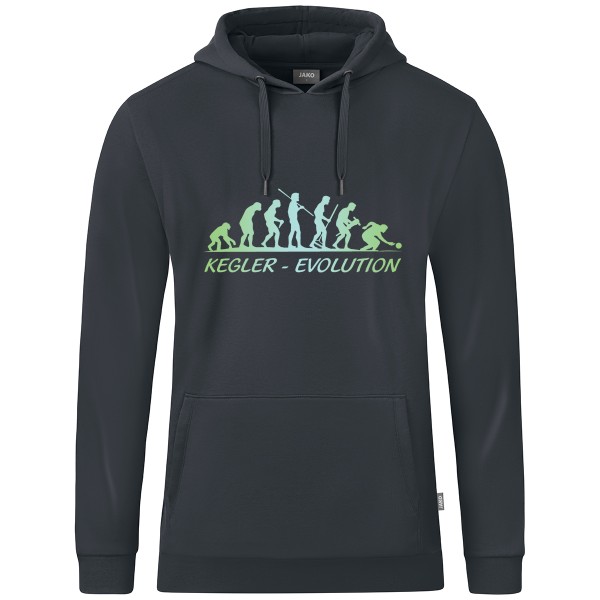 Motiv-Kapuzensweat "Kegler-Evolution" grün