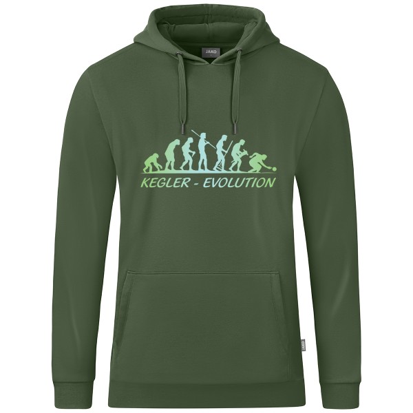 Motiv-Kapuzensweat "Kegler-Evolution" grün
